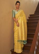 Nylon Crepe Yellow Traditional Wear Zari Work Saree